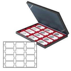 Lindner 2364-2170E Estuche para monedas NERA M con plantilla para monedas en color rojo claro con 12 casilleros rectangulares para marquitos para monedas Lindner 2364-2170E Estuche para monedas NERA M con plantilla para monedas en color rojo claro con 12 casilleros rectangulares para marquitos para monedas