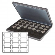 Lindner 2364-2170CE Estuche para monedas NERA M con plantilla para monedas en color negro con 12 casilleros rectangulares para marquitos para monedas REBECK COIN L, 75 x 50 mm