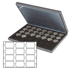 Lindner 2364-2170CE Estuche para monedas NERA M con plantilla para monedas en color negro con 12 casilleros rectangulares para marquitos para monedas REBECK COIN L, 75 x 50 mm Lindner 2364-2170CE Estuche para monedas NERA M con plantilla para monedas en color negro con 12 casilleros rectangulares para marquitos para monedas REBECK COIN L, 75 x 50 mm