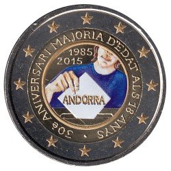 Andorra 2015 2€ euros conmemorativos Color 30 Aniversari majoria d edat als 18 anys Andorra 2015 2€ euros conmemorativos Color 30 Aniversari majoria d edat als 18 anys