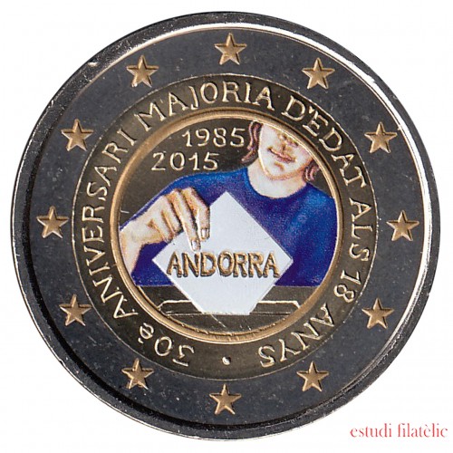 Andorra  2015 2€ euros conmemorativos  Color 30 Aniversari majoria d edat als 18 anys