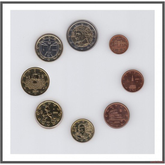 Italia 2004 Emisión monedas Sistema monetario euro € Tira ( 2 y 1 euros/ circuladas ) Italia 2004 Emisión monedas Sistema monetario euro € Tira ( 2 y 1 euros/ circuladas )