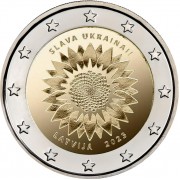 Letonia 2023 2 € euros conmemorativos Girasol de Ucrania