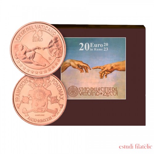 Vaticano 2023 Cartera Oficial 20€ Moneda de cobre  Creación del Hombre de Miguel Ángel