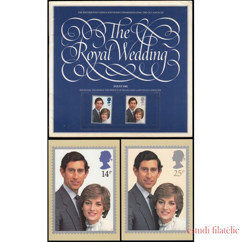 Lady Di y Carlos de Inglaterra 1981  Carpeta con sellos y entero postales