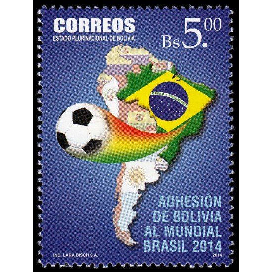 Bolivia 1543 2014 Adhesión de Bolivia al Mundial Brasil 2014 MNH