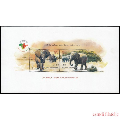 India HB 92 2011 2 Cumbre Fórum África-India fauna elefante MNH
