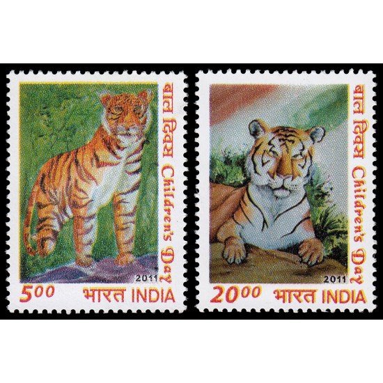 India 2356/57 2011 Día de la infancia fauna tigre MNH India 2356/57 2011 Día de la infancia fauna tigre MNH