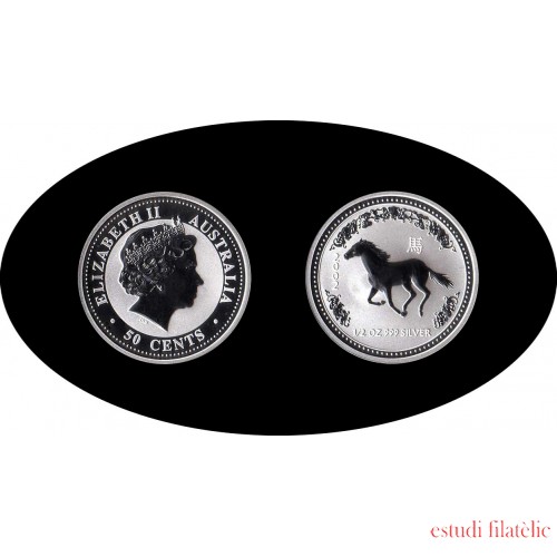 Australia 2002 50 cts 1/2 onza caballo horse plata silver