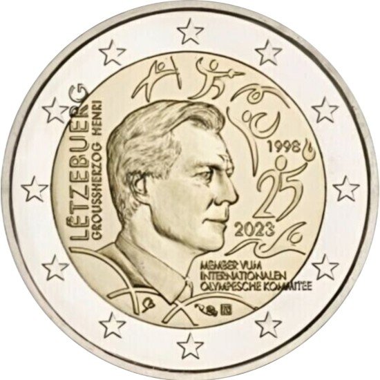 Luxemburgo 2023 2 € euros conmemorativos Duque Enrique Miembro COI Luxemburgo 2023 2 € euros conmemorativos Duque Enrique Miembro COI