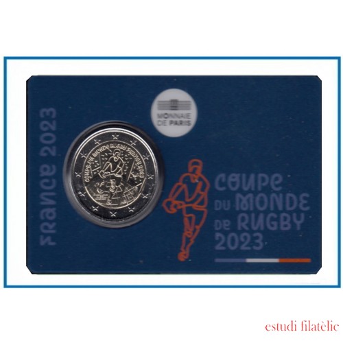 Francia France 2023 2€ Coin Card Copa del Mundo de Rugby 2023