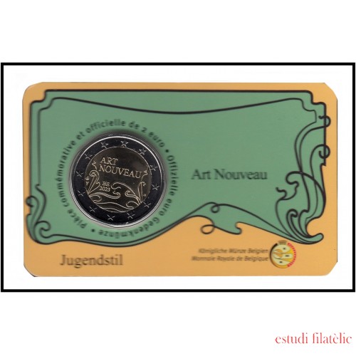Bélgica 2023 Cartera Oficial Coin Card Moneda 2 € conmemorativa Art Noveau