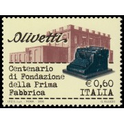 Italia Italy 2978 2008 100 aniv. Primera fábrica de máquinas de escribir Olivetti MNH