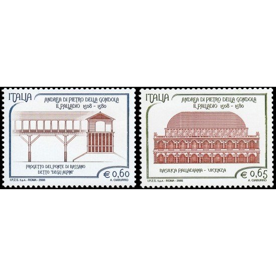Italia Italy 3000/01 2008 Personalidades Arquitectura Andrea Palladio MNH Italia Italy 3000/01 2008 Personalidades Arquitectura Andrea Palladio MNH