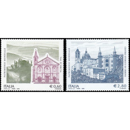 Italia Italy 3037/38 2008 Patrimonio Artístico y Cultural Valle de Orcia y Centro histórico de Urbino MNH Italia Italy 3037/38 2008 Patrimonio Artístico y Cultural Valle de Orcia y Centro histórico de Urbino MNH