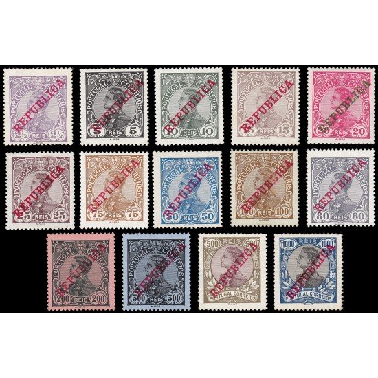 Portugal 168/81 1910 Sellos de 1910 con sobrecarga roja MH Portugal 168/81 1910 Sellos de 1910 con sobrecarga roja MH