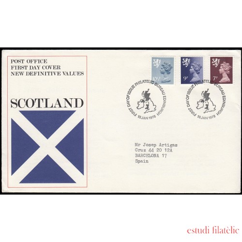 Gran Bretaña 846/54 (de la serie) 1978 SPD FDC Serie Reina Isabel II Escocia Sobre primer día Philatelic Bureau