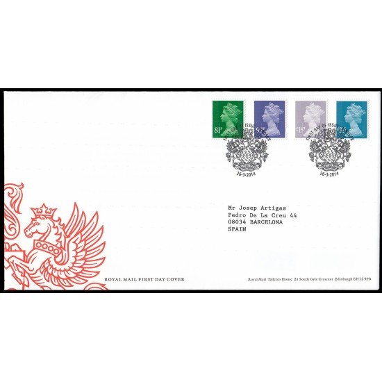 Gran Bretaña 3986/89 2014 SPD FDC Serie Reina Isabel II Sobre primer día Windsor Gran Bretaña 3986/89 2014 SPD FDC Serie Reina Isabel II Sobre primer día Windsor
