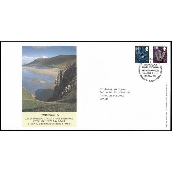 Gran Bretaña 3468/75 (de la serie) 2011 SPD FDC Serie Regional Gales Sobre primer día Cardiff Gran Bretaña 3468/75 (de la serie) 2011 SPD FDC Serie Regional Gales Sobre primer día Cardiff