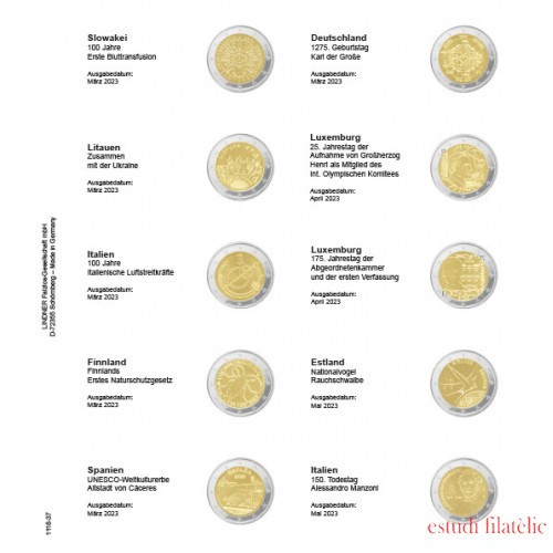 Lindner 1118-37 Hoja impresa para moneda conmemorativa de 2 Euros: Eslovaquia 2023 - Italia 2023