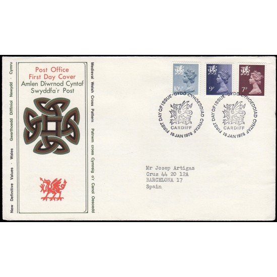Gran Bretaña 846/54 (de la serie) 1978 SPD FDC Serie Reina Isabel II Gales Sobre primer día Cardiff Gran Bretaña 846/54 (de la serie) 1978 SPD FDC Serie Reina Isabel II Gales Sobre primer día Cardiff