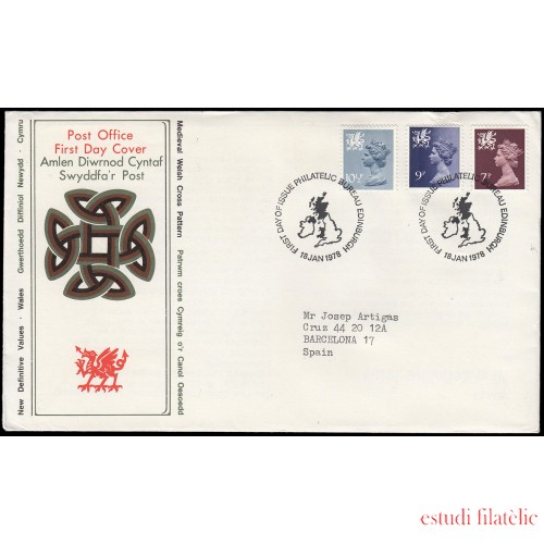 Gran Bretaña 846/54 (de la serie) 1978 SPD FDC Serie Reina Isabel II Gales  Sobre primer día Philatelic Bureau