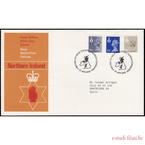 Gran Bretaña 1082/90 (de la serie) 1983 SPD FDC Serie Reina Isabel II Irlanda del Norte Sobre primer día Philatelic Bureau