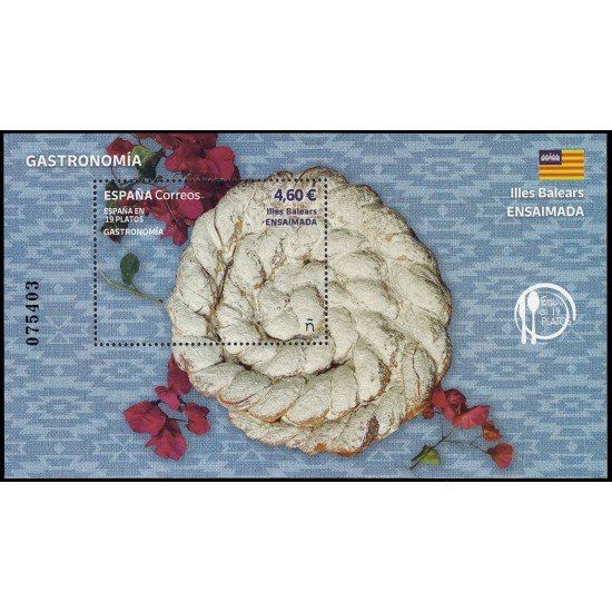 España Spain 5651 2023 Hojita Gastronomía España en 19 platos Illes Balears Ensaimada MNH España Spain 5651 2023 Hojita Gastronomía España en 19 platos Illes Balears Ensaimada MNH