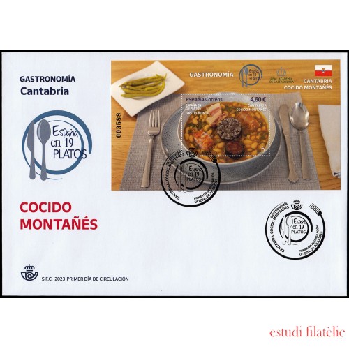 España Spain 5680 2023 Hojita Gastronomía España en 19 platos Cantabria Cocido montañes SPD Sobre Primer Día