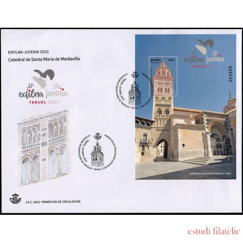 España Spain 5653 2023 Hojita Exposición Exfilna 2023 Teruel Catedral de Santa María de Mediavilla SPD Sobre Primer Día España Spain 5653 2023 Hojita Exposición Exfilna 2023 Teruel Catedral de Santa María de Mediavilla SPD Sobre Primer Día