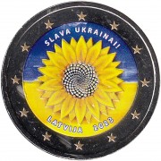 Letonia 2023 2 € euros conmemorativos color Girasol Gloria a Ucrania