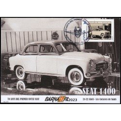 España 2023 Tarjeta 70 Anys del primer cotxe SEAT 1400 matasello especial España 2023 Tarjeta 70 Anys del primer cotxe SEAT 1400 matasello especial