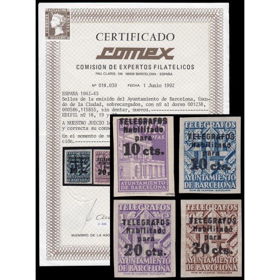 Barcelona Telégrafos 17/20 1942-45 Sello de Bolsa habilitados sin dentar MNH Barcelona Telégrafos 17/20 1942-45 Sello de Bolsa habilitados sin dentar MNH