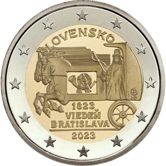 Eslovaquia 2023 2 € euros conmemorativos Correo tirado por caballos Eslovaquia 2023 2 € euros conmemorativos Correo tirado por caballos