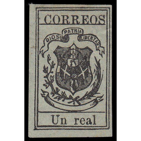 Rep. Dominicana 7 1866 Escudo Papel verjurado negro sobre color MH