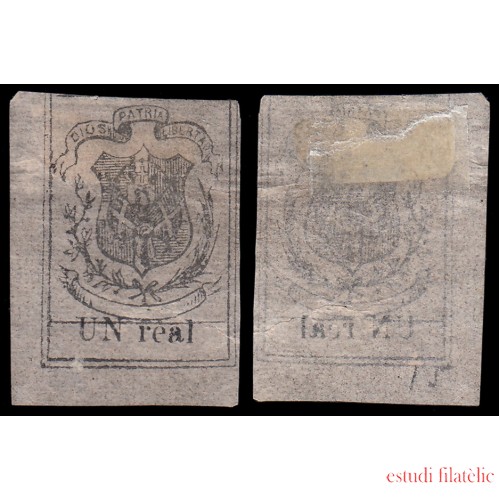 Rep. Dominicana 15A 1867-69 Escudo Papel de piel Negro sobre color Sin goma