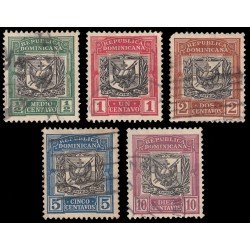 Rep. Dominicana 152/56 1907 Sellos de 1901 con sobrecarga Centro negro Usados Rep. Dominicana 152/56 1907 Sellos de 1901 con sobrecarga Centro negro Usados