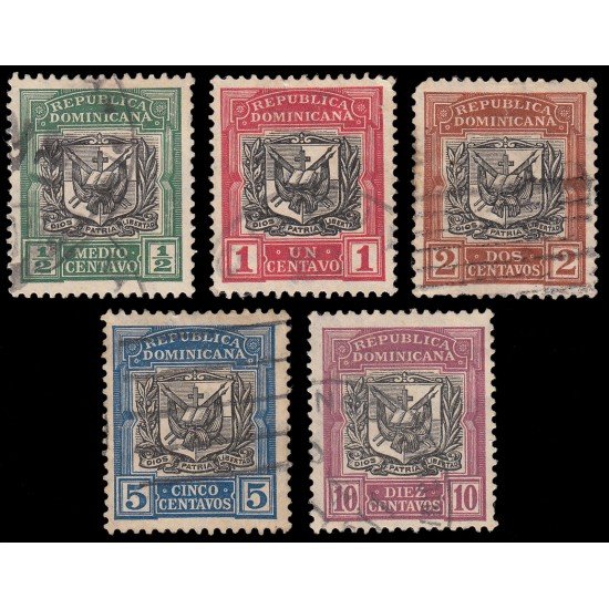 Rep. Dominicana 152/56 1907 Sellos de 1901 con sobrecarga Centro negro Usados Rep. Dominicana 152/56 1907 Sellos de 1901 con sobrecarga Centro negro Usados
