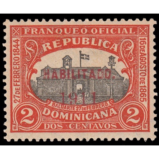 Rep. Dominicana 165 1911 Sellos de 1910 con sobrecarga Centro negro MH Rep. Dominicana 165 1911 Sellos de 1910 con sobrecarga Centro negro MH