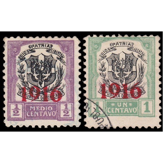 Rep. Dominicana 188/89 1916 con sobrecarga 1916 en carmín Usados Rep. Dominicana 188/89 1916 con sobrecarga 1916 en carmín Usados