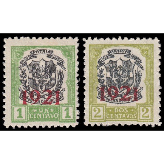 Rep. Dominicana 201/02 1921 con sobrecarga 1921 en carmín MH Rep. Dominicana 201/02 1921 con sobrecarga 1921 en carmín MH