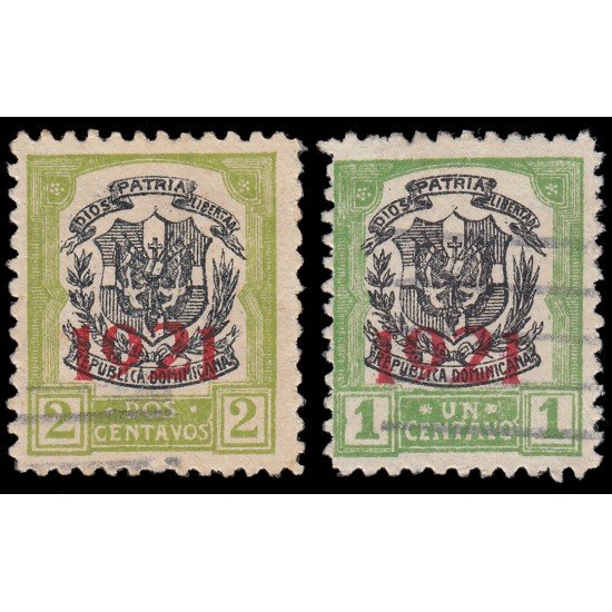 Rep. Dominicana 201/02 1921 con sobrecarga 1921 en carmín Usados Rep. Dominicana 201/02 1921 con sobrecarga 1921 en carmín Usados