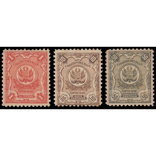Perú Servicio Oficial 24/26 1909 Grabados Fondo de líneas MH Perú Servicio Oficial 24/26 1909 Grabados Fondo de líneas MH