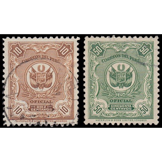 Perú Servicio Oficial 32/33 1936 Fondo de líneas Firmado Waterlow Sons Limited Usados