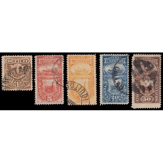 Perú Tasas 1/5 1874-79 Déficit o Franqueo Usados Perú Tasas 1/5 1874-79 Déficit o Franqueo Usados