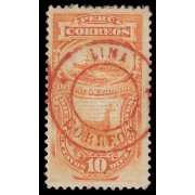 Perú Tasas 14 1882 Sellos de 1874-79 Con sobrecarga Lima-Correos en rojo MH