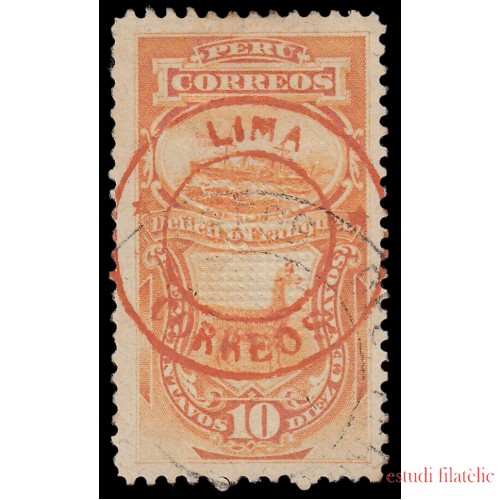 Perú Tasas 14 1882 Sellos de 1874-79 Con sobrecarga Lima-Correos en rojo Usado