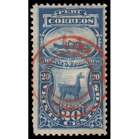 Perú Tasas 15 1882 Sellos de 1874-79 Con sobrecarga Lima-Correos en rojo MH Perú Tasas 15 1882 Sellos de 1874-79 Con sobrecarga Lima-Correos en rojo MH