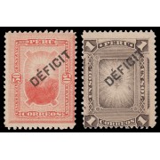 Perú Tasas 32/33 1897 Sellos de 1884-86 con sobrecarga Déficit MH
