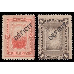 Perú Tasas 32/33 1897 Sellos de 1884-86 con sobrecarga Déficit MH Perú Tasas 32/33 1897 Sellos de 1884-86 con sobrecarga Déficit MH